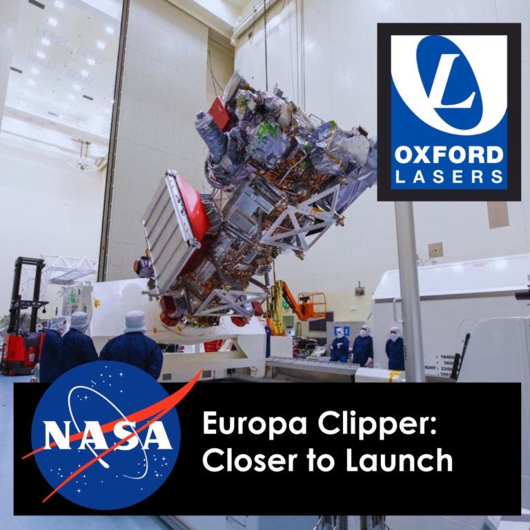NASA's Europa Clipper and Oxford Laser logos. Photo credit NASA/Kim Shiflett